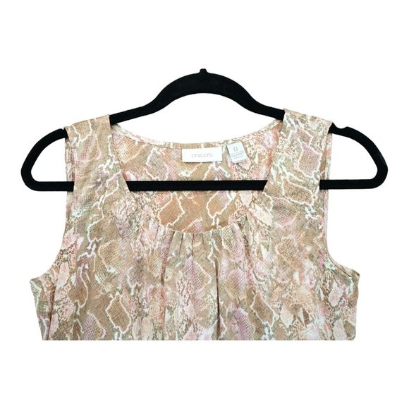CHICO'S‎ Women's Thin Light Polyester Tank Top Pleat Front Snakeskin Size 0 - Picture 2 of 4